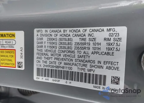 2023 Honda Cr-V Hybrid Sport Touring из США, поврежденный, VIN 2HKRS6H98PH811100